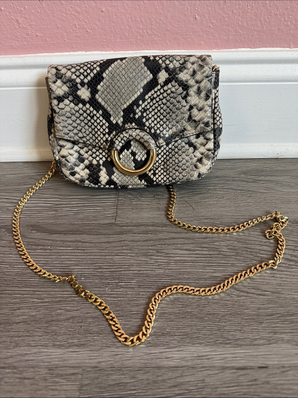 Vince Camuto Snake-Print Crossbody with Gold Chain